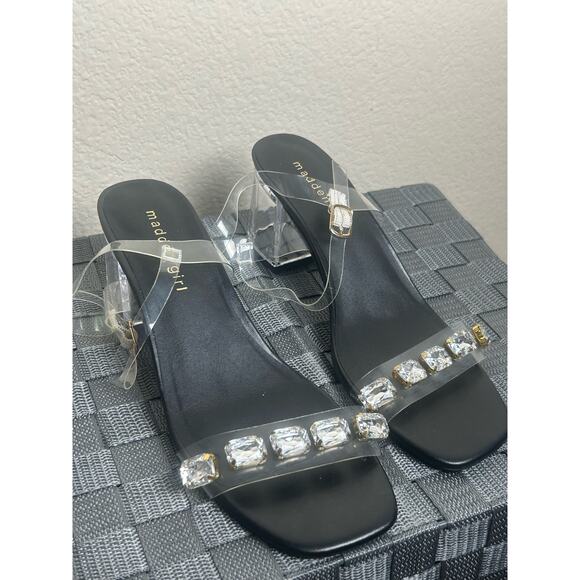Madden Women's Size 6.5 Heels Clear Acrylic Block Heel Sandals Rhinestones - Picture 1 of 10